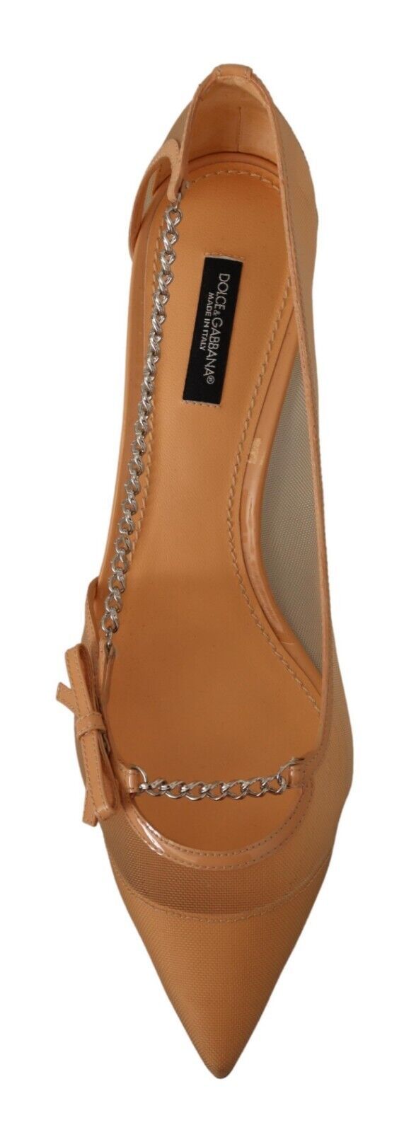 Dolce & Gabbana Elegant Beige Mesh Pumps with Silver Chains - ACCEXO