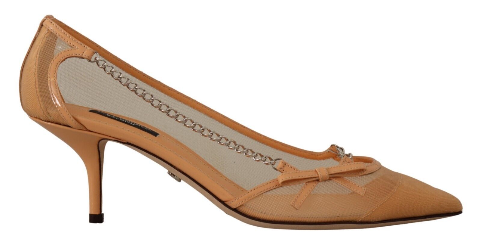 Dolce & Gabbana Elegant Beige Mesh Pumps with Silver Chains - ACCEXO