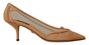 Dolce & Gabbana Elegant Beige Mesh Pumps with Silver Chains - ACCEXO