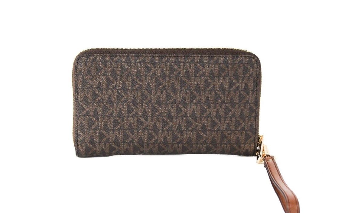 Michael Kors Jet Set Large Brown Signature PVC Flat Multifunction Wrist Wallet - ACCEXO