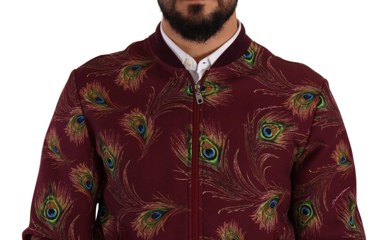 Dolce & Gabbana Radiant Red Peacock Print Bomber Jacket - ACCEXO