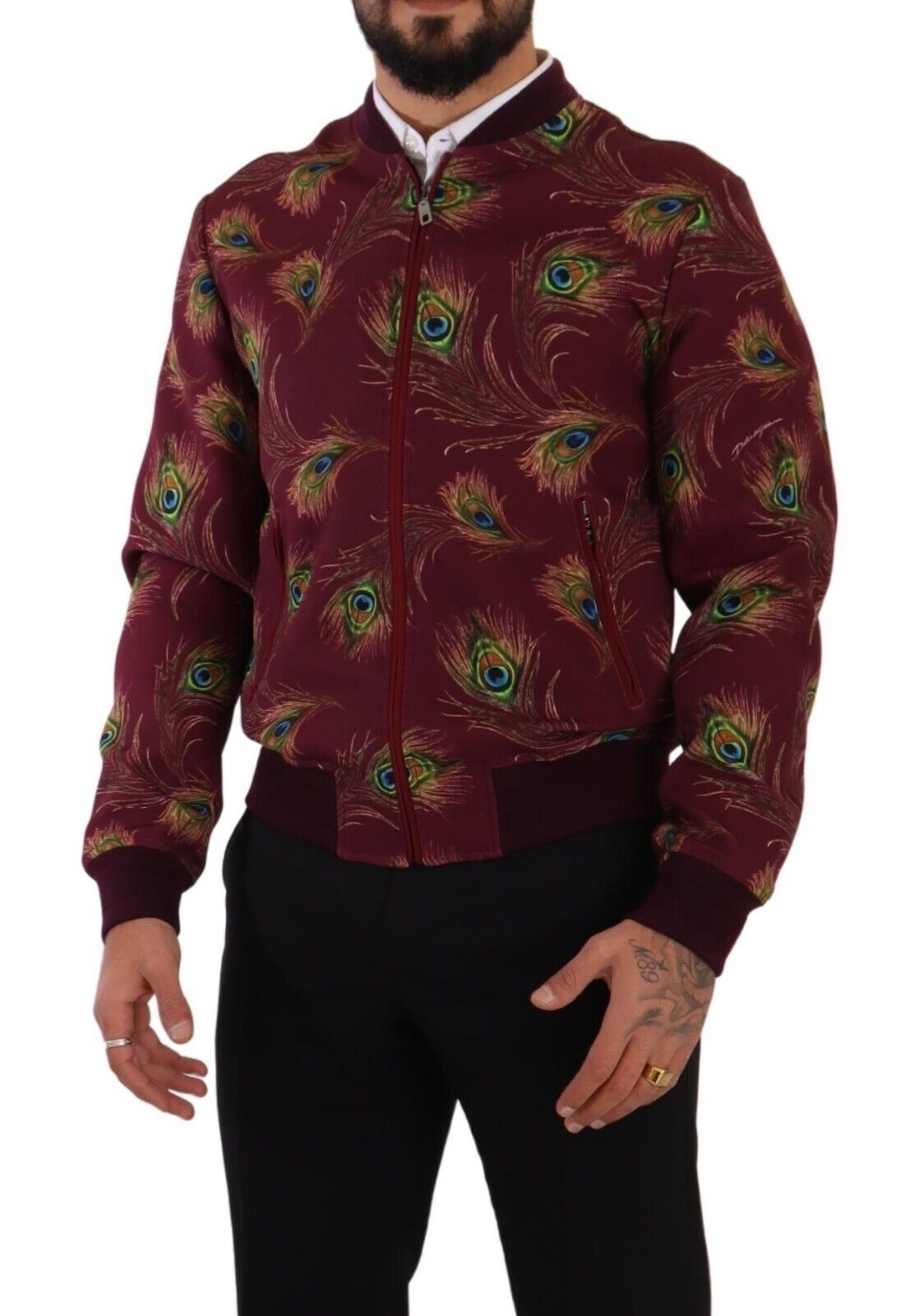 Dolce & Gabbana Radiant Red Peacock Print Bomber Jacket - ACCEXO