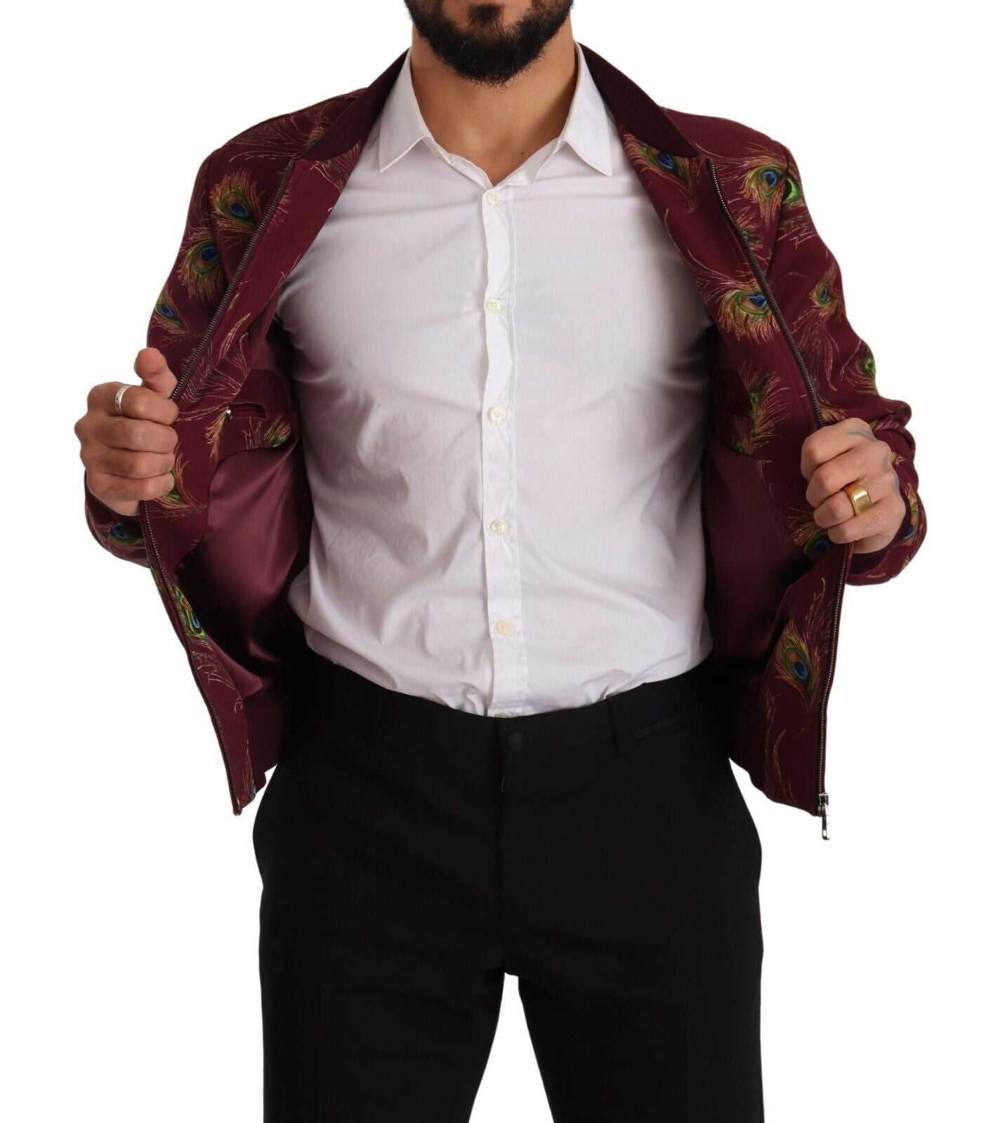 Dolce & Gabbana Radiant Red Peacock Print Bomber Jacket - ACCEXO