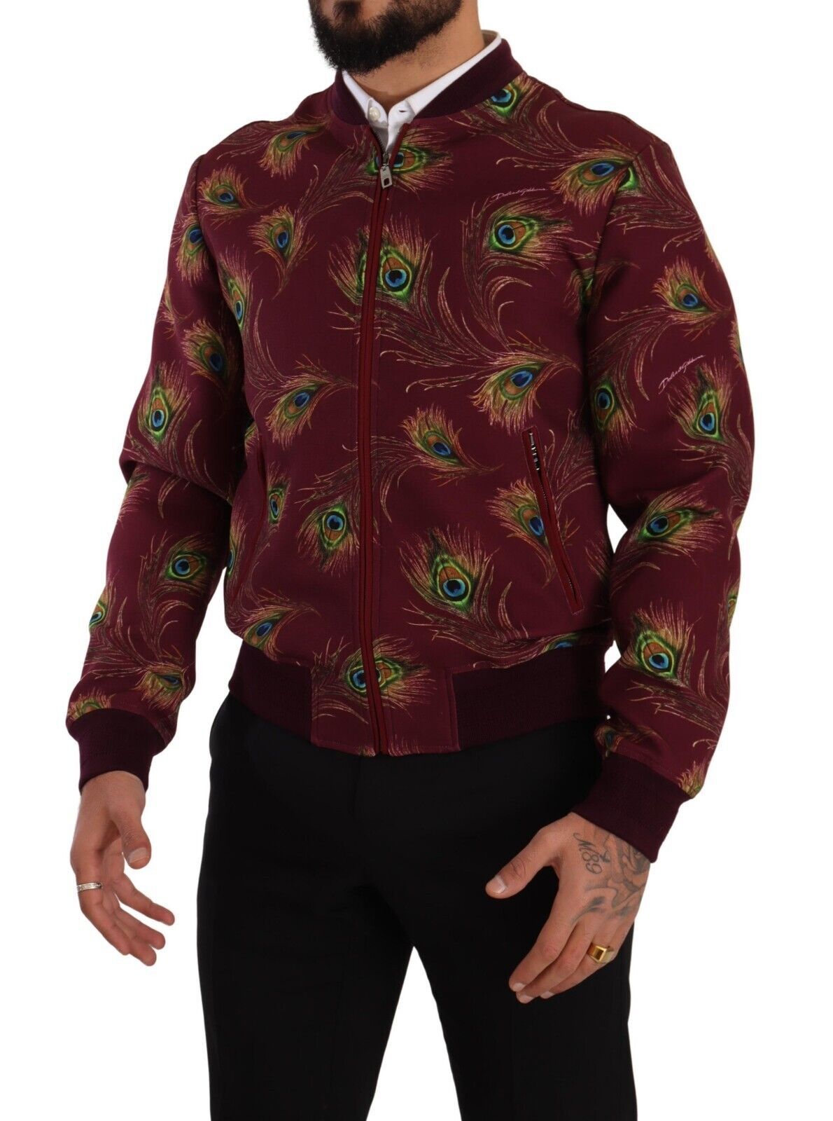 Dolce & Gabbana Radiant Red Peacock Print Bomber Jacket - ACCEXO