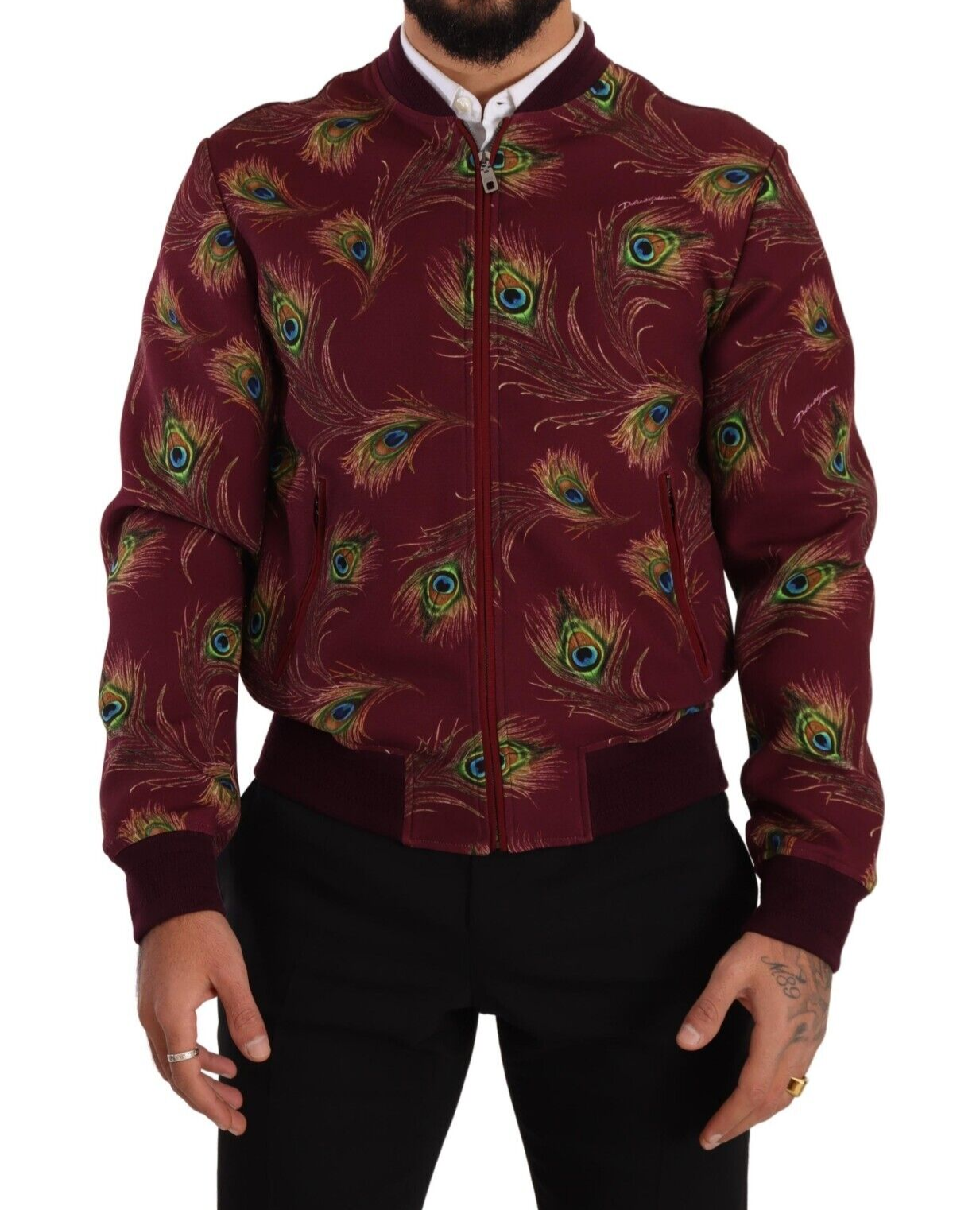 Dolce & Gabbana Radiant Red Peacock Print Bomber Jacket - ACCEXO