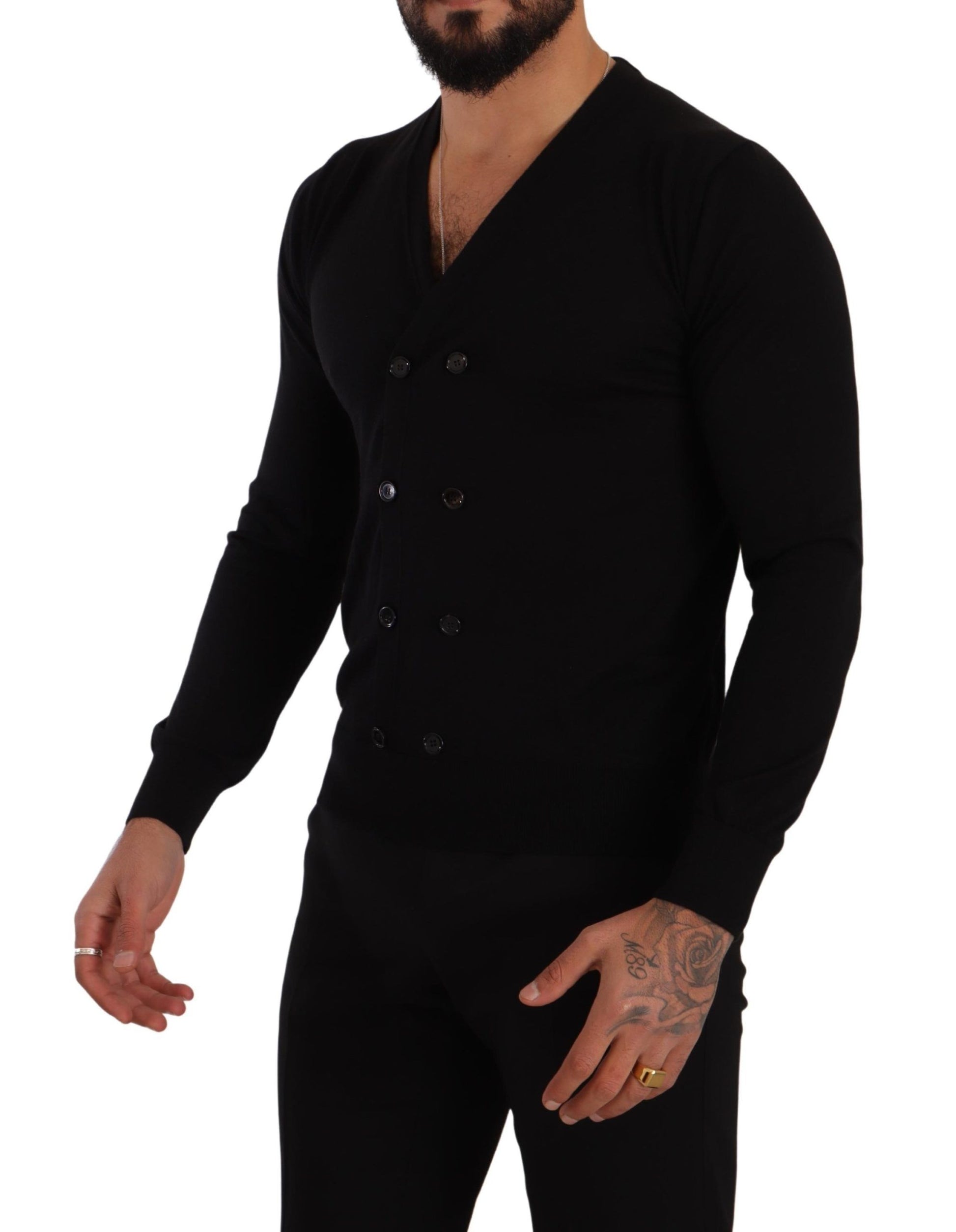 Dolce & Gabbana Elegant V-Neck Black Cashmere Cardigan - ACCEXO