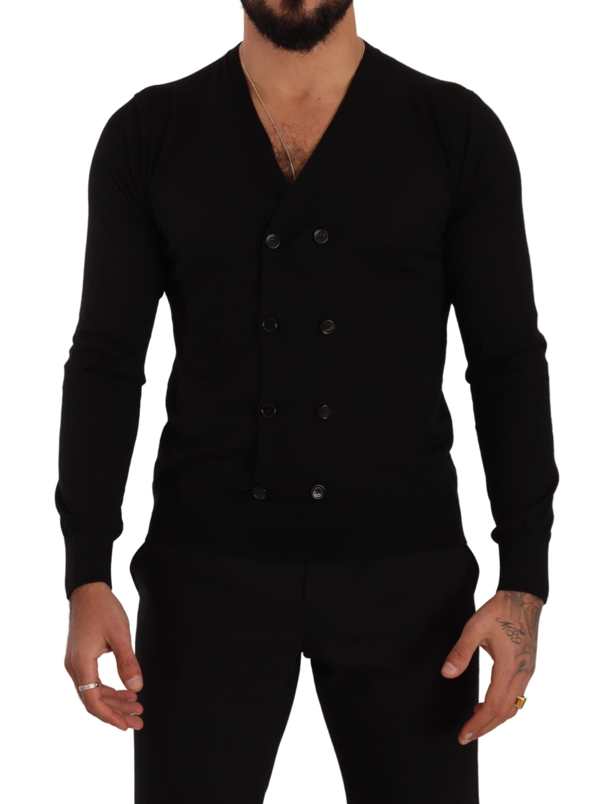 Dolce & Gabbana Elegant V-Neck Black Cashmere Cardigan - ACCEXO