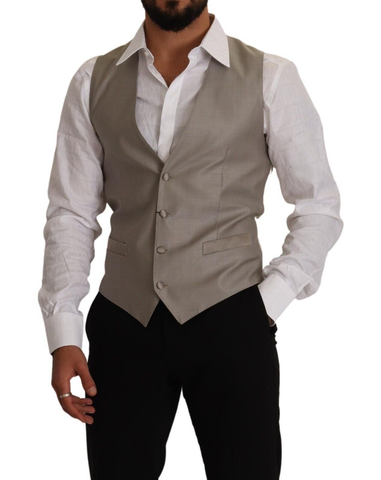 Dolce & Gabbana Elegant Single Breasted Dress Vest in Beige - ACCEXO