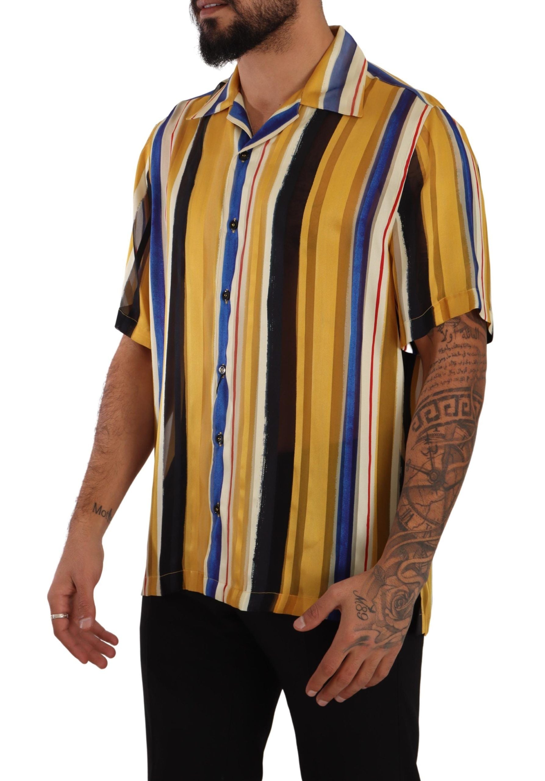 Dolce & Gabbana Yellow Striped Silk-Blend Men's Shirt - ACCEXO