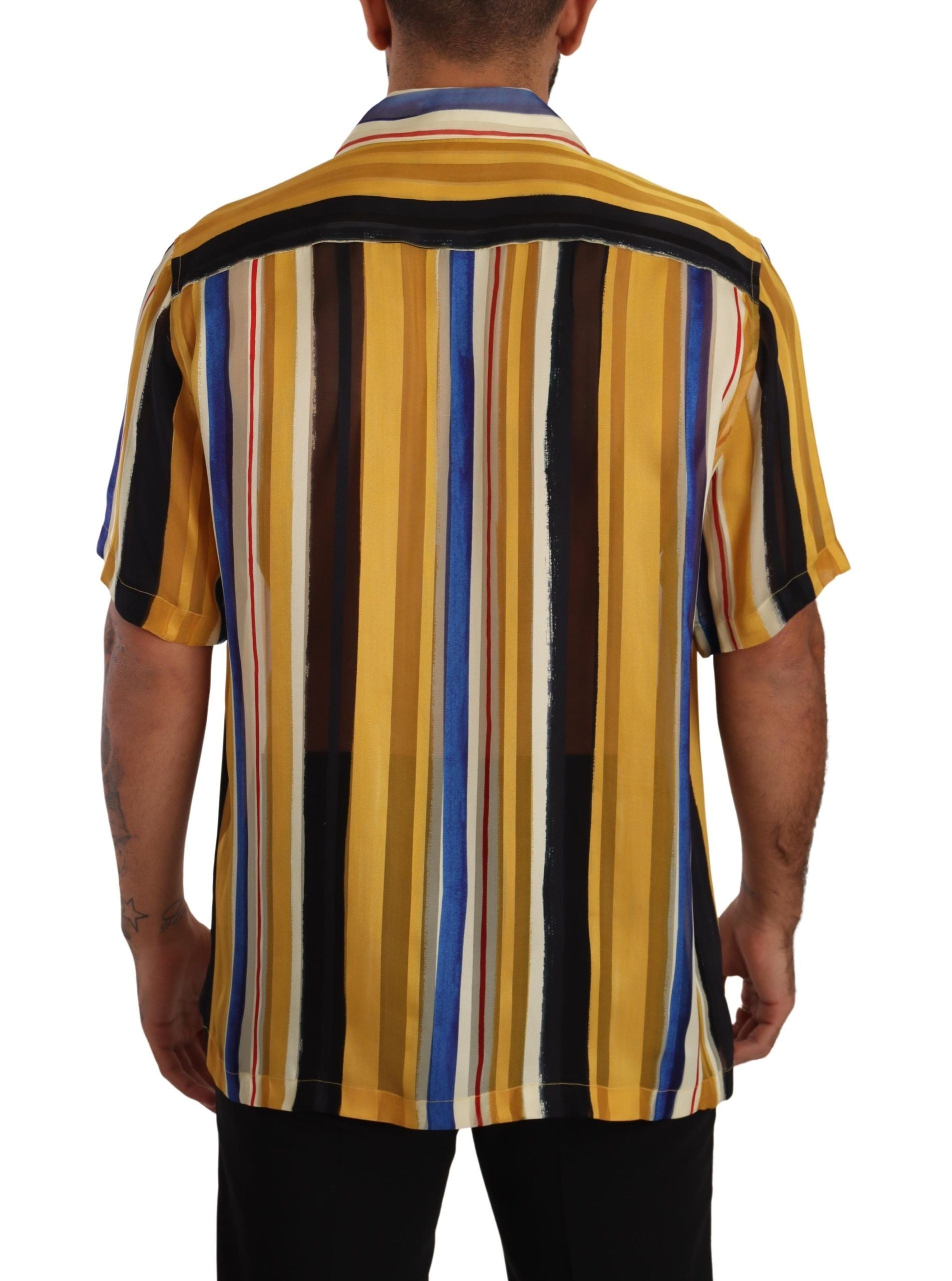 Dolce & Gabbana Yellow Striped Silk-Blend Men's Shirt - ACCEXO