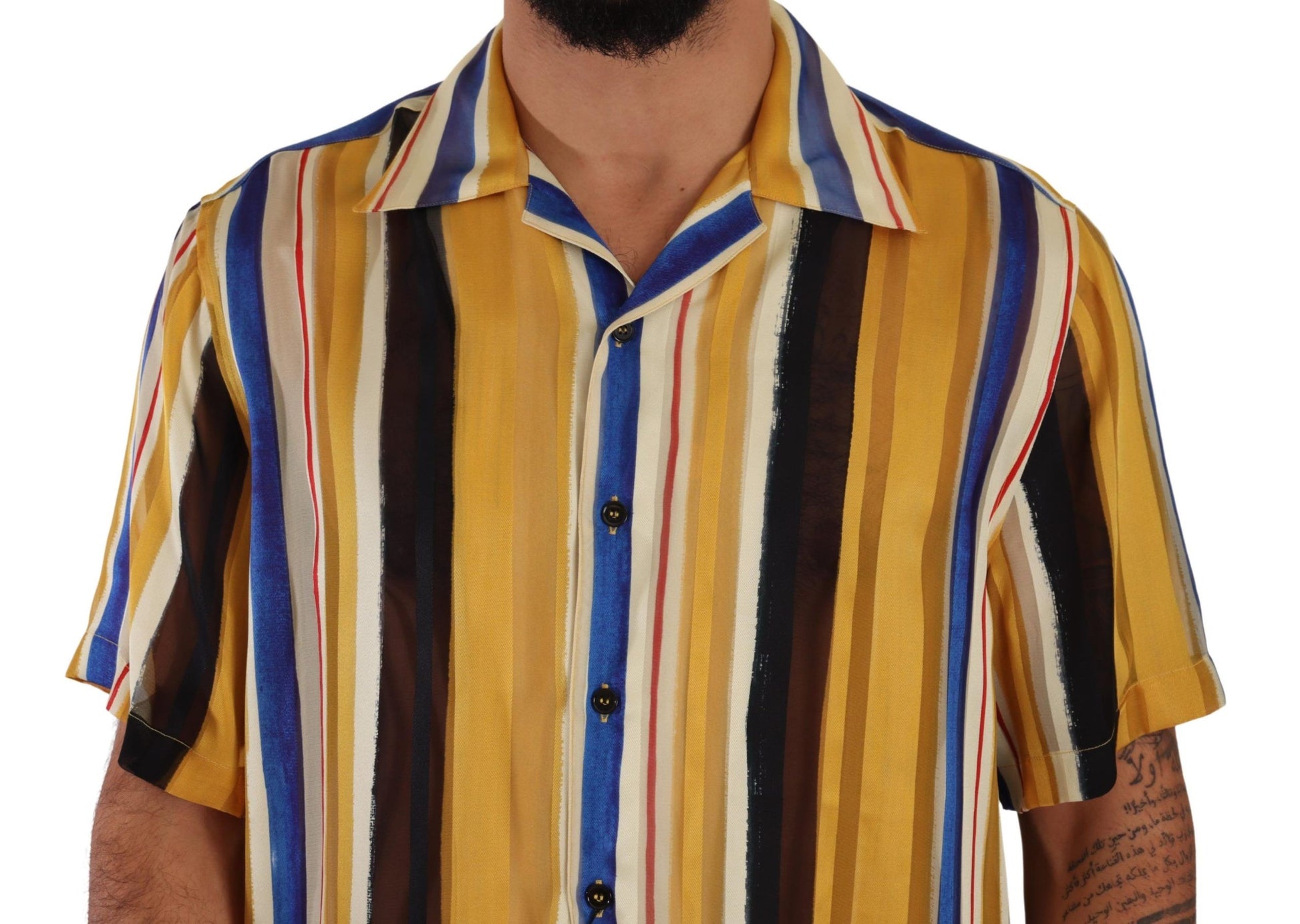 Dolce & Gabbana Yellow Striped Silk-Blend Men's Shirt - ACCEXO