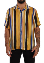 Dolce & Gabbana Yellow Striped Silk-Blend Men's Shirt - ACCEXO
