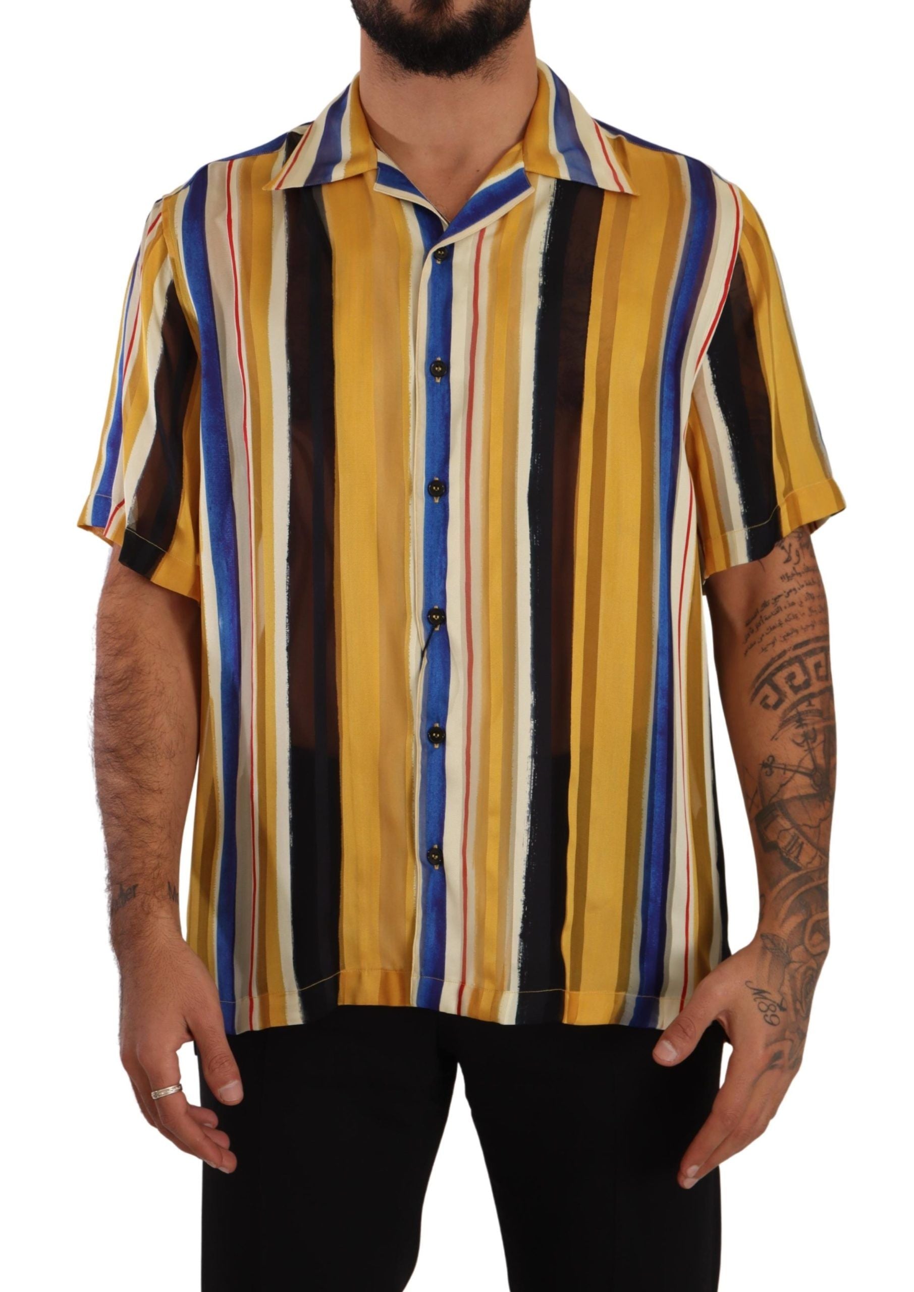 Dolce & Gabbana Yellow Striped Silk-Blend Men's Shirt - ACCEXO