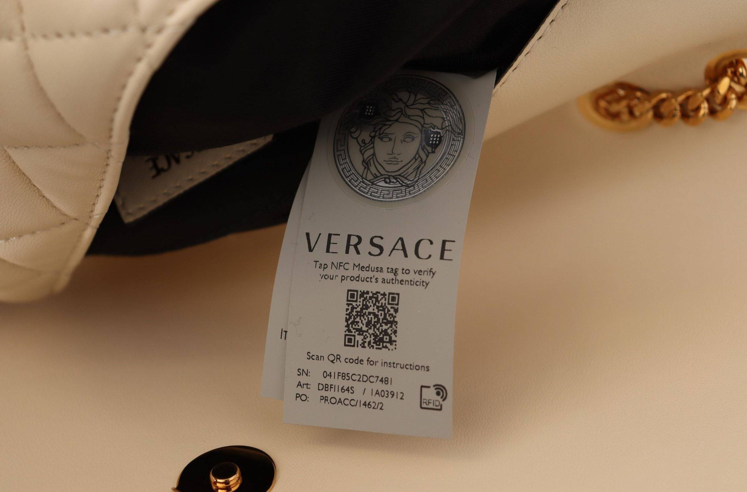 Versace Elegant White Nappa Leather Shoulder Bag - ACCEXO