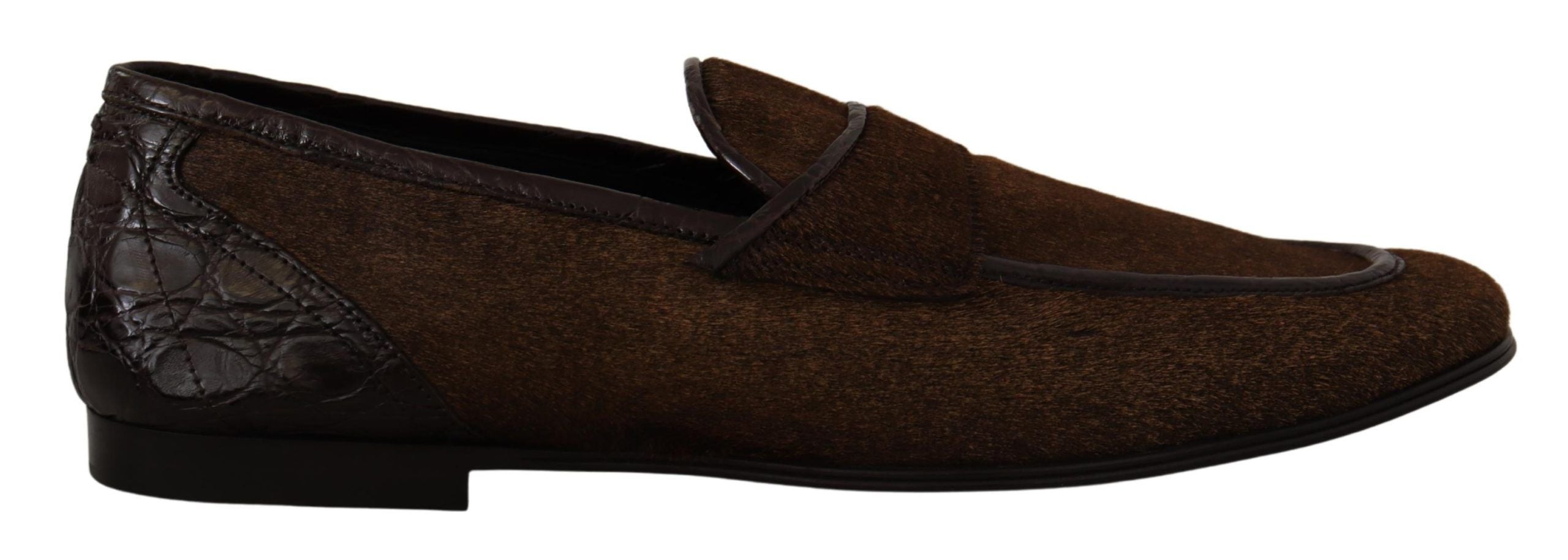 Dolce & Gabbana Elegant Brown Caiman Leather Loafers - ACCEXO