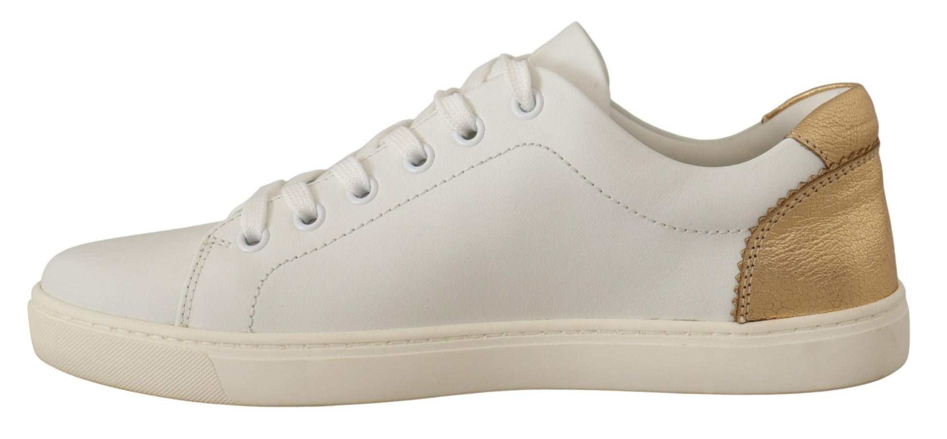Dolce & Gabbana Elegant White Leather Sneakers with Gold Accents - ACCEXO