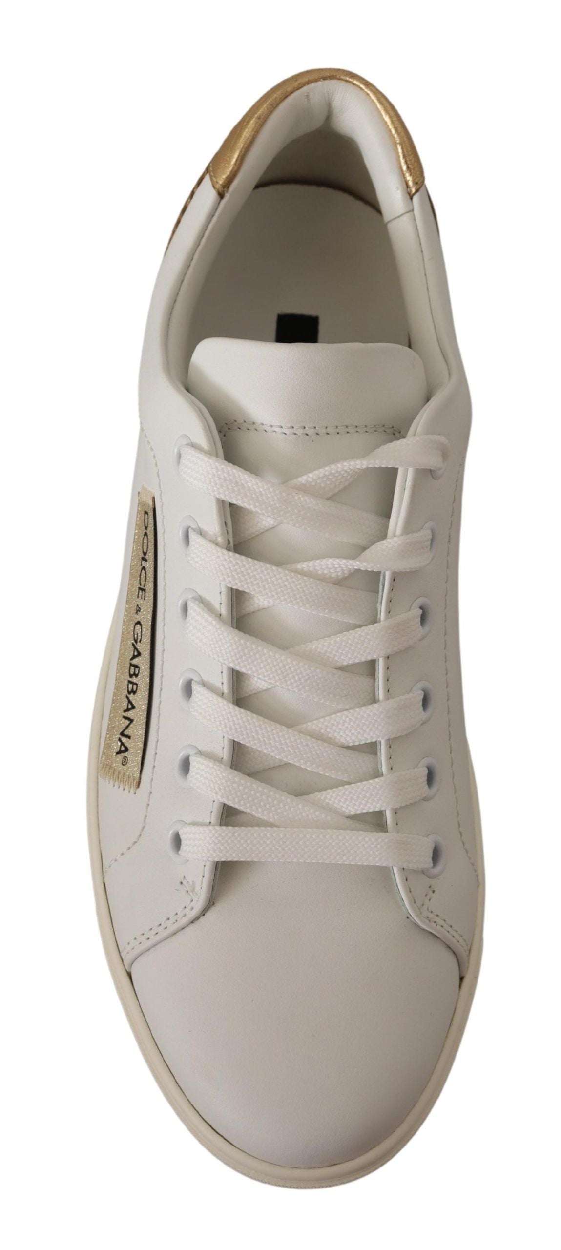 Dolce & Gabbana Elegant White Leather Sneakers with Gold Accents - ACCEXO