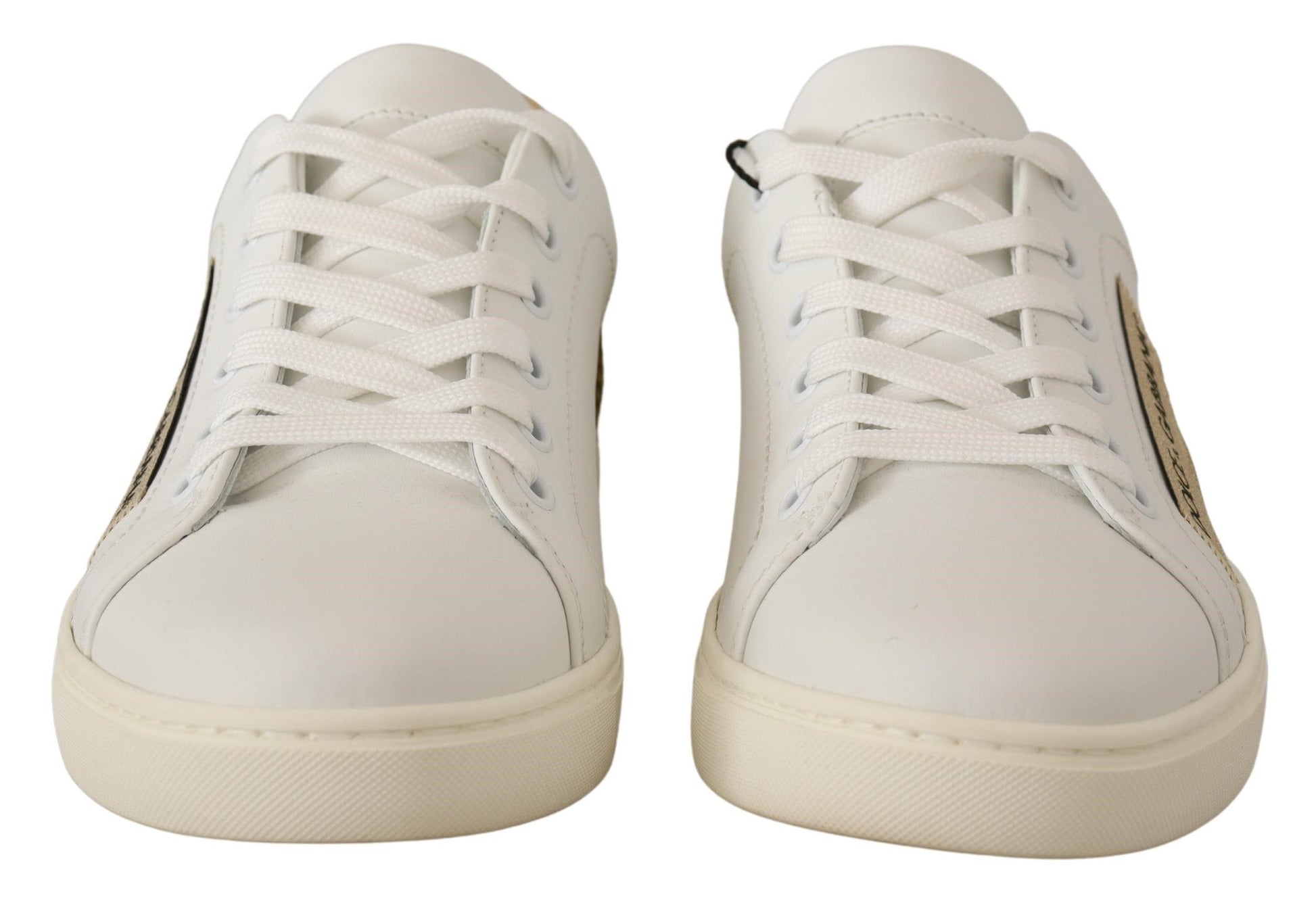 Dolce & Gabbana Elegant White Leather Sneakers with Gold Accents - ACCEXO