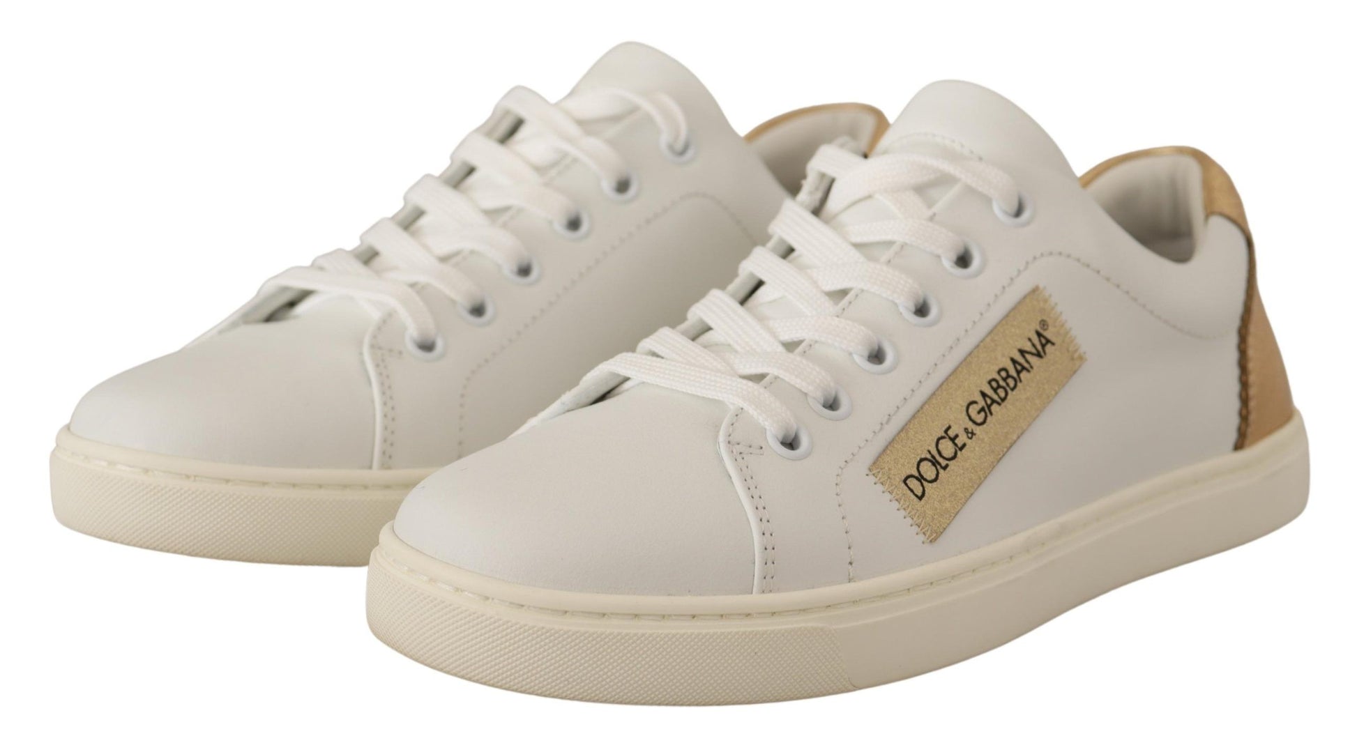 Dolce & Gabbana Elegant White Leather Sneakers with Gold Accents - ACCEXO