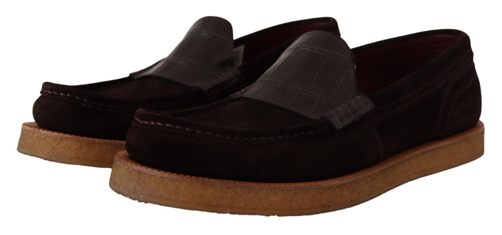 Dolce & Gabbana Elegant Suede Crocodile Loafers in Brown - ACCEXO
