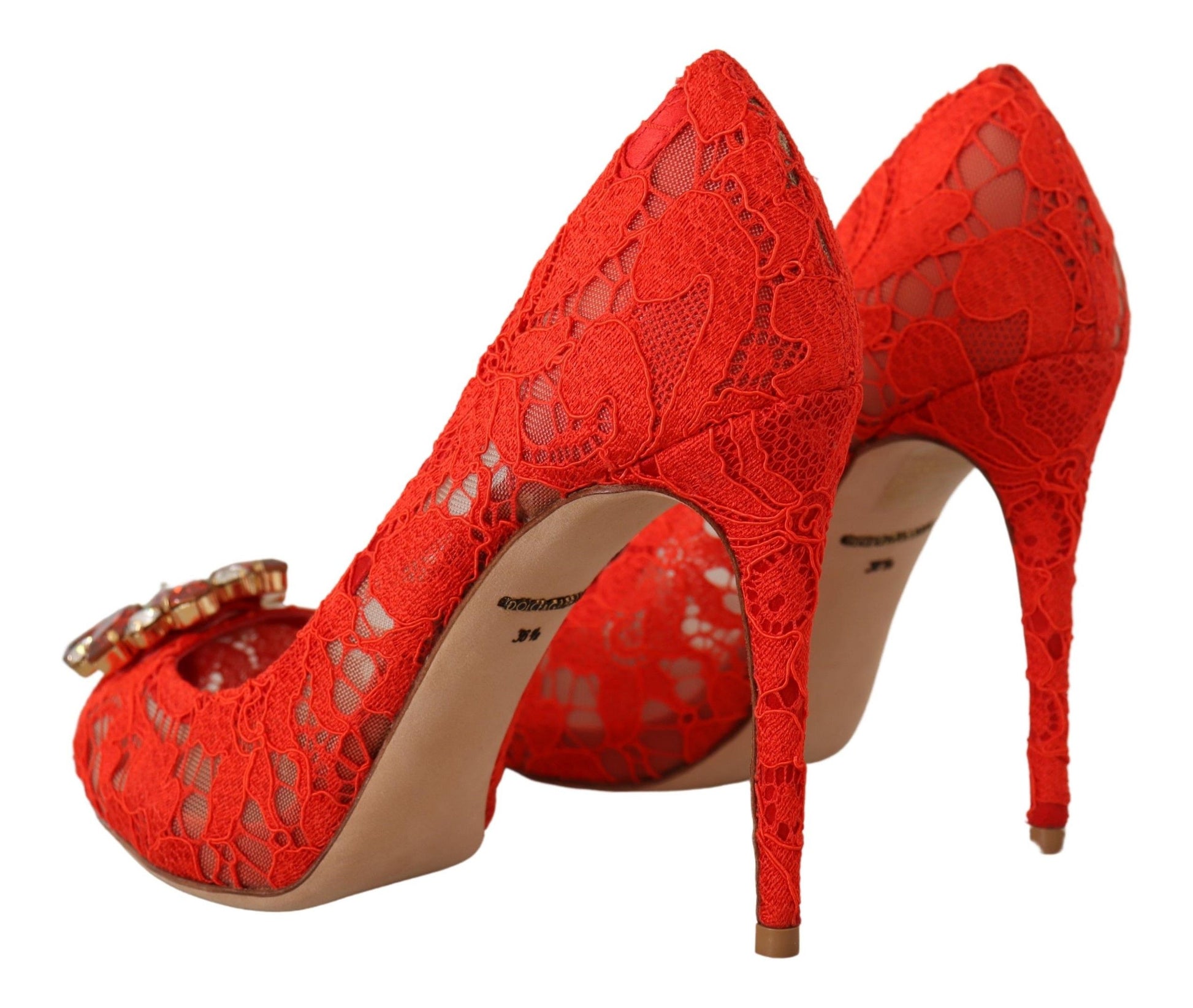 Dolce & Gabbana Red Crystal Taormina Lace Heels Pumps - ACCEXO
