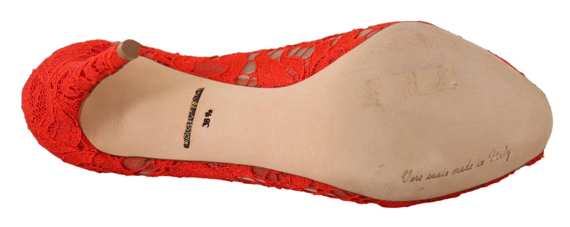 Dolce & Gabbana Red Crystal Taormina Lace Heels Pumps - ACCEXO