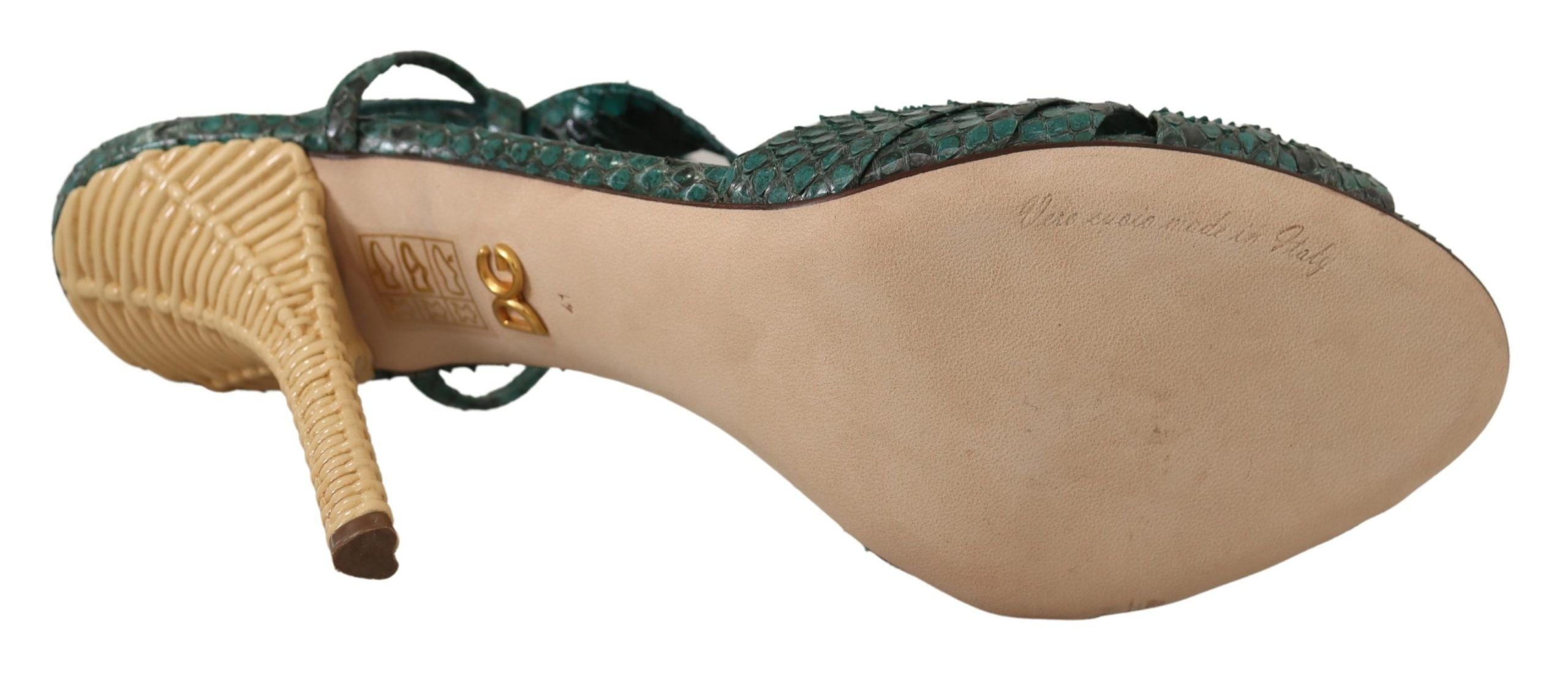 Dolce & Gabbana Elegant Green Python Strappy Heels - ACCEXO