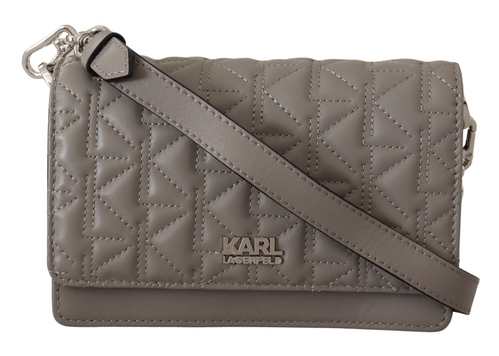 Karl Lagerfeld Elegant Grey Leather Crossbody Bag - ACCEXO