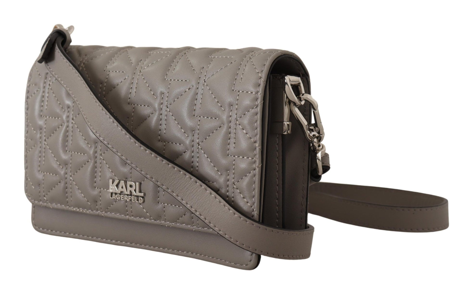 Karl Lagerfeld Elegant Grey Leather Crossbody Bag - ACCEXO