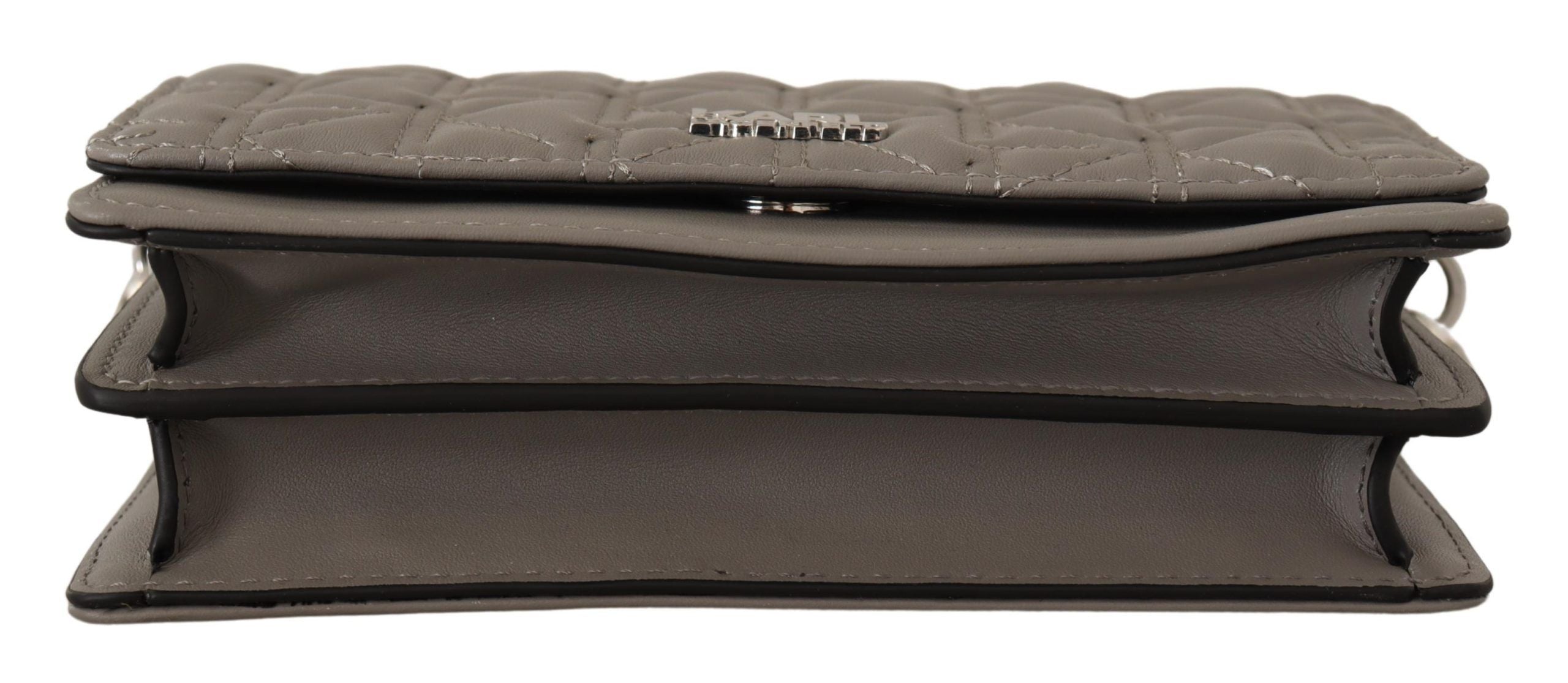 Karl Lagerfeld Elegant Grey Leather Crossbody Bag - ACCEXO