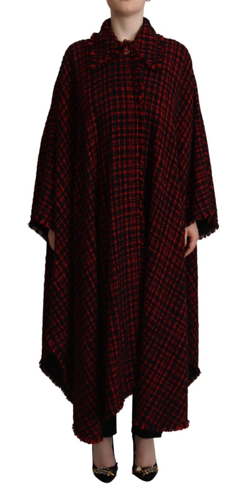 Dolce & Gabbana Elegant Red & Black Long Sleeve Overcoat Jacket - ACCEXO