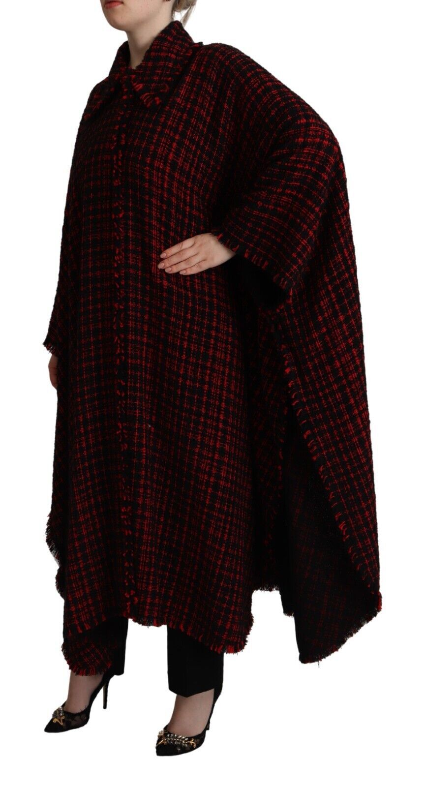 Dolce & Gabbana Elegant Red & Black Long Sleeve Overcoat Jacket - ACCEXO