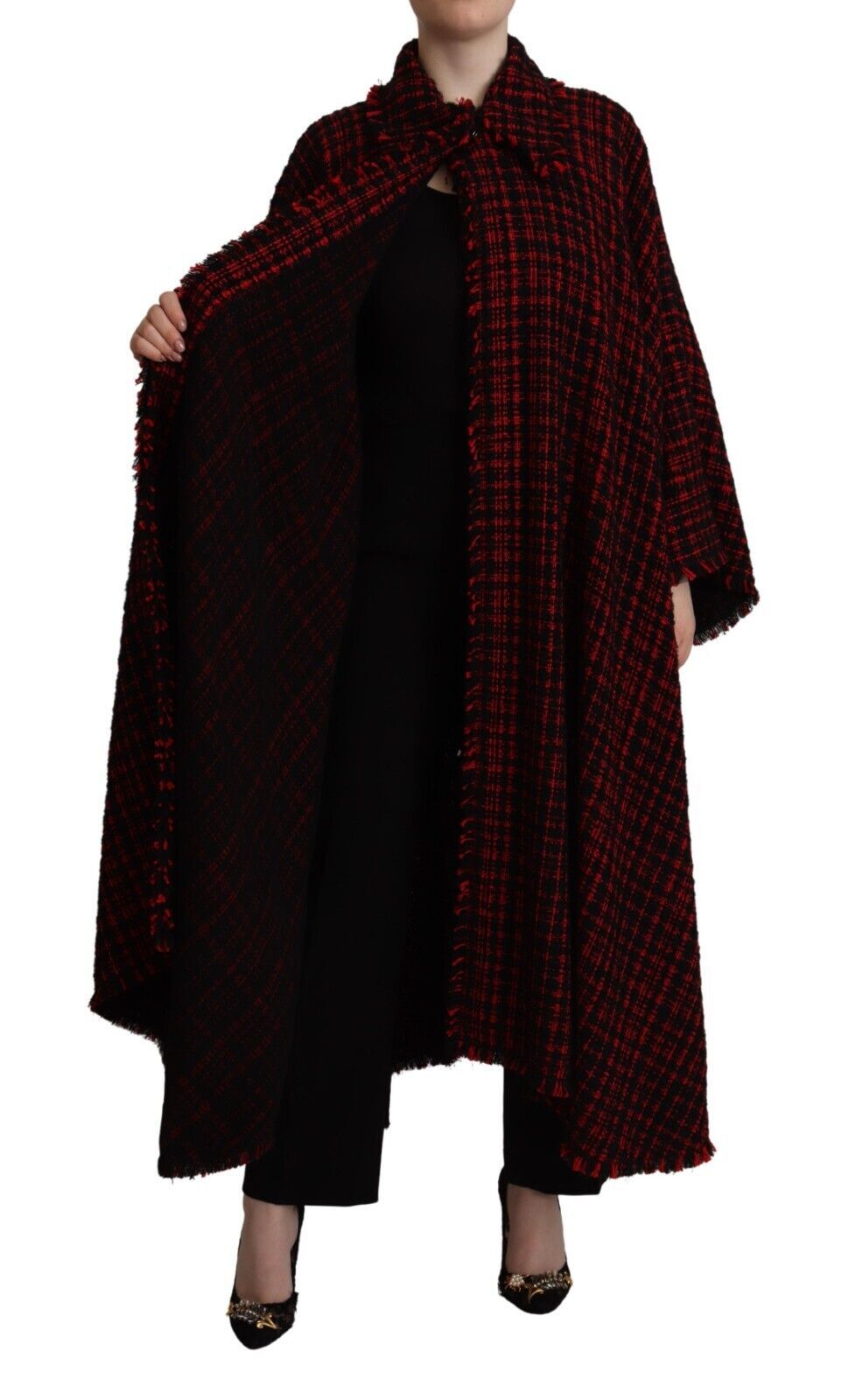 Dolce & Gabbana Elegant Red & Black Long Sleeve Overcoat Jacket - ACCEXO