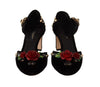 Dolce & Gabbana Black Crystal Rose Heel Sandals