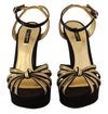 Dolce & Gabbana Elegant Black Gold Ankle Strap Heels Sandals