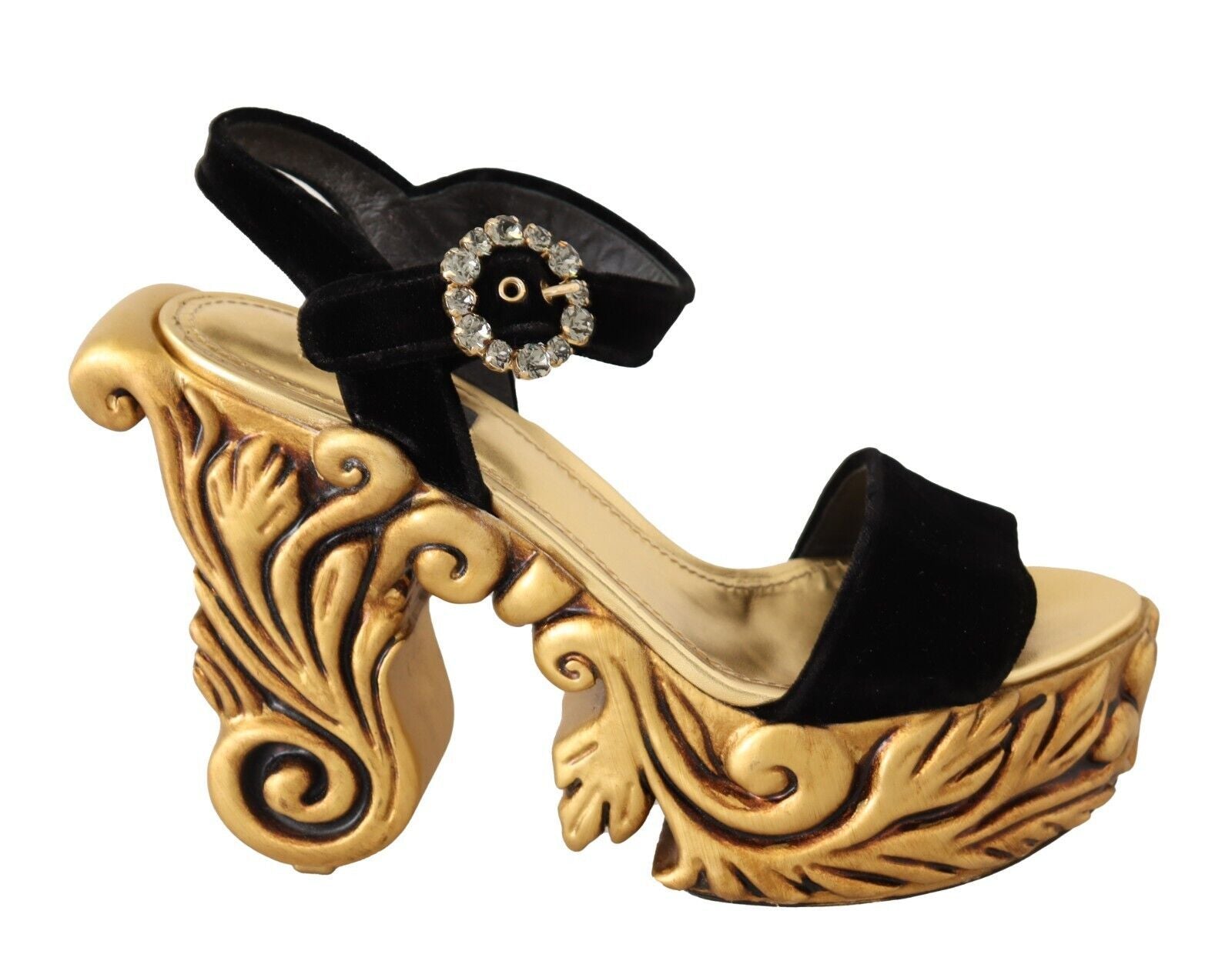 Dolce & Gabbana Baroque Velvet Heels in Black and Gold - ACCEXO