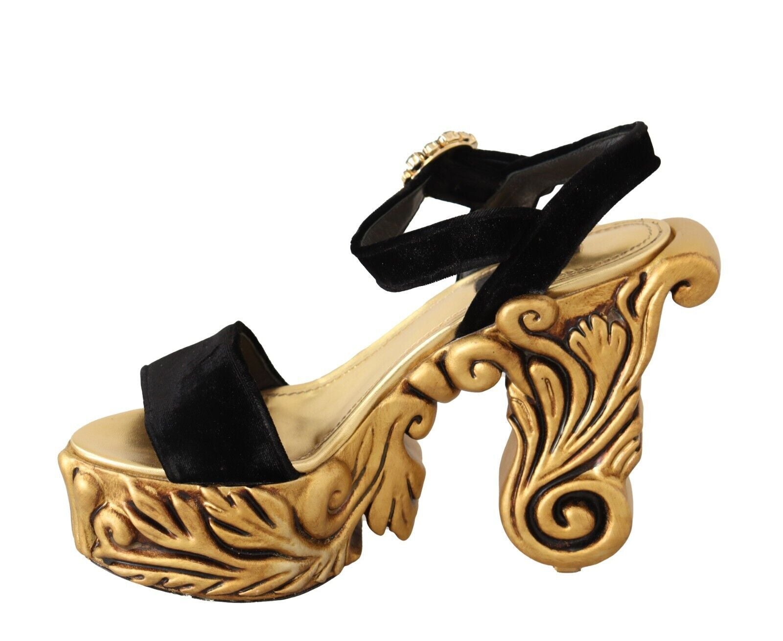 Dolce & Gabbana Baroque Velvet Heels in Black and Gold - ACCEXO