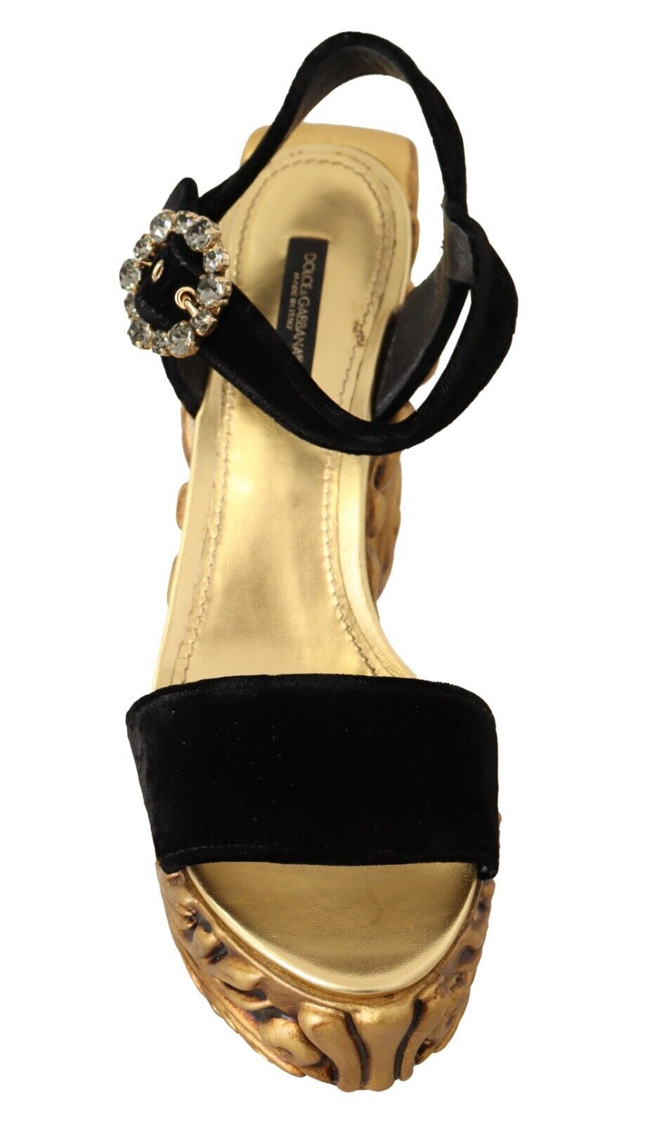 Dolce & Gabbana Baroque Velvet Heels in Black and Gold - ACCEXO