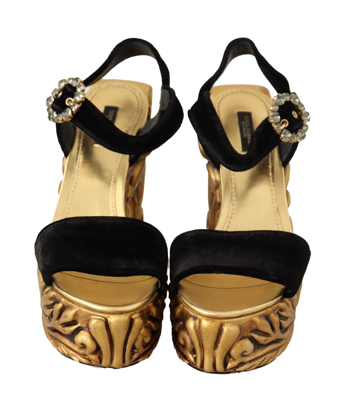 Dolce & Gabbana Baroque Velvet Heels in Black and Gold - ACCEXO