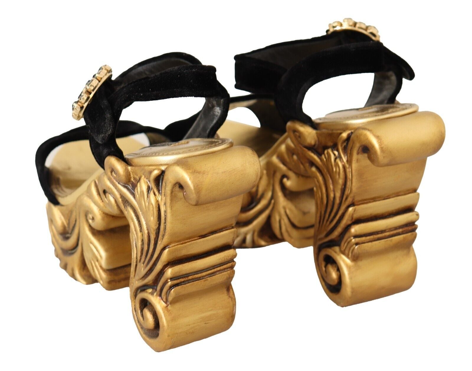 Dolce & Gabbana Baroque Velvet Heels in Black and Gold - ACCEXO