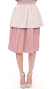 Elegant Pleated Knee-length Skirt in Pink and Gray
