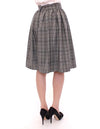 Elegant Gray Checkered Wool Shorts Skirt