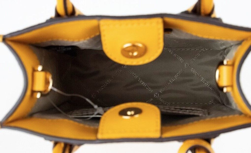 Michael Kors Mercer XS Honeycomb Gold Signature PVC North South Shopper Crossbody Bag - ACCEXO