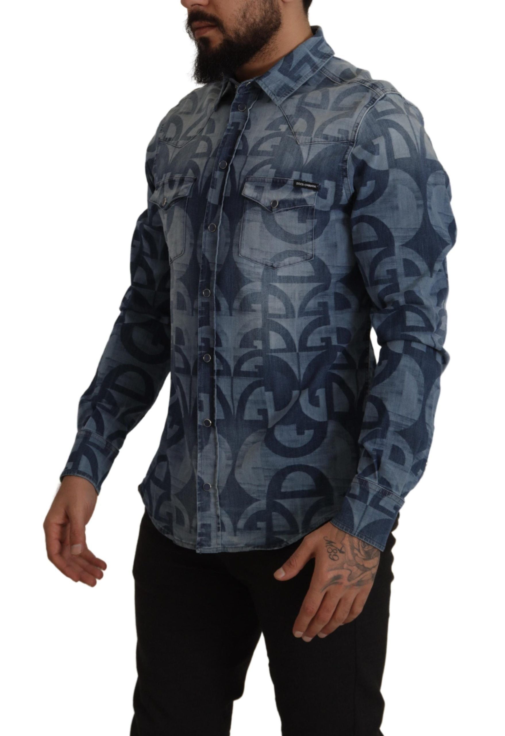 Dolce & Gabbana Elegant Slim Fit Casual Blue Men's Shirt - ACCEXO