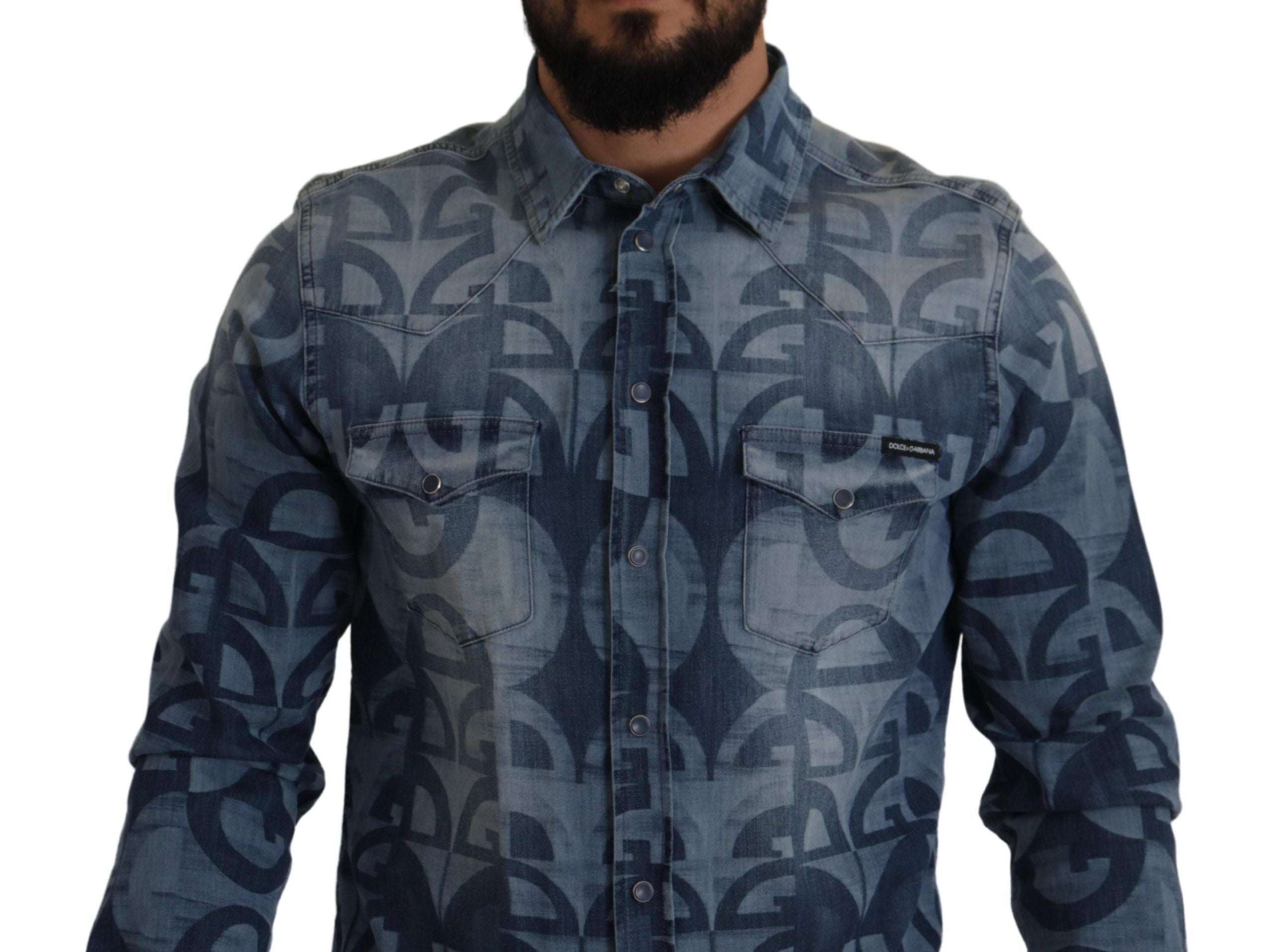 Dolce & Gabbana Elegant Slim Fit Casual Blue Men's Shirt - ACCEXO