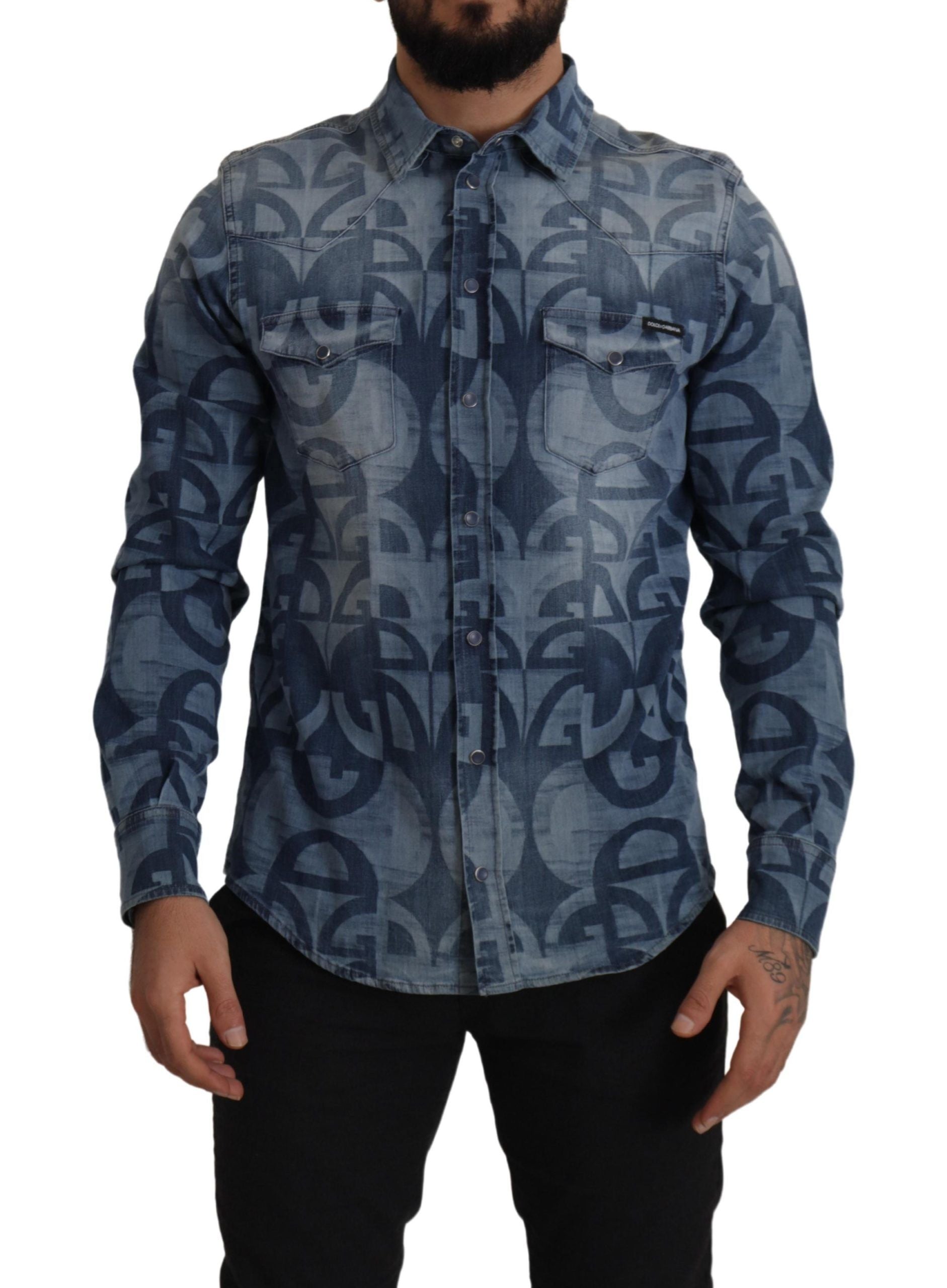 Dolce & Gabbana Elegant Slim Fit Casual Blue Men's Shirt - ACCEXO