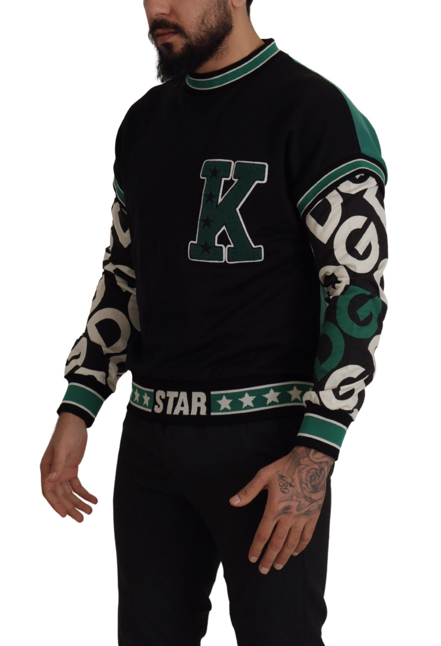 Dolce & Gabbana Regal Crewneck Pullover Sweater - Black & Green - ACCEXO