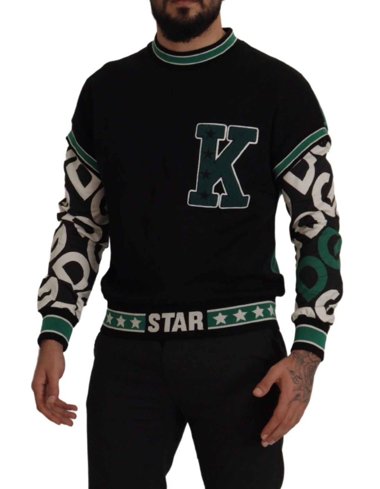 Dolce & Gabbana Regal Crewneck Pullover Sweater - Black & Green - ACCEXO