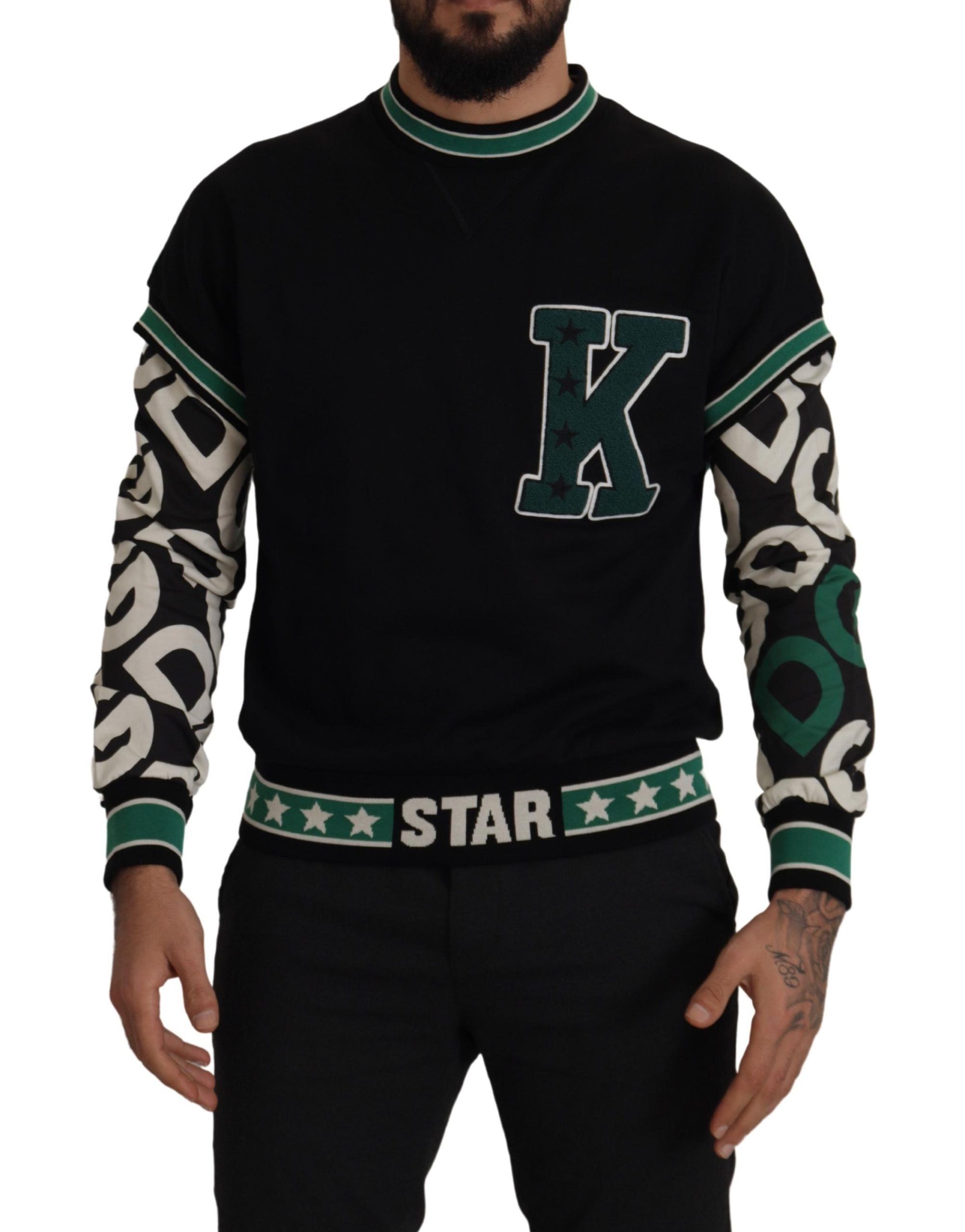 Dolce & Gabbana Regal Crewneck Pullover Sweater - Black & Green - ACCEXO