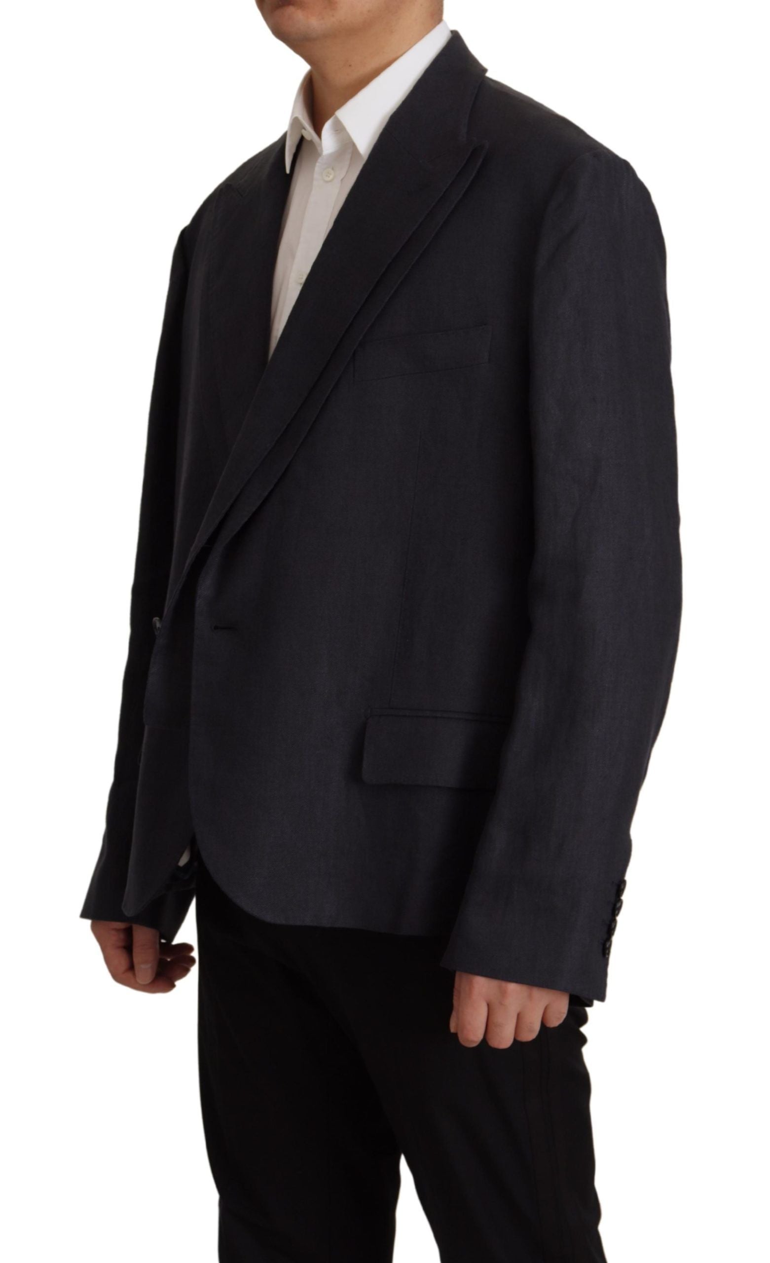Dolce & Gabbana Sleek Double Breasted Navy Linen Blazer - ACCEXO